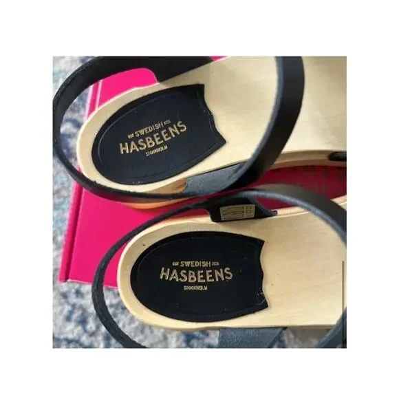 New $248 Womens 8 Covered Swedish Hasbeens Matte Black Clogs Mules Low 2” Heel - Picture 8 of 13